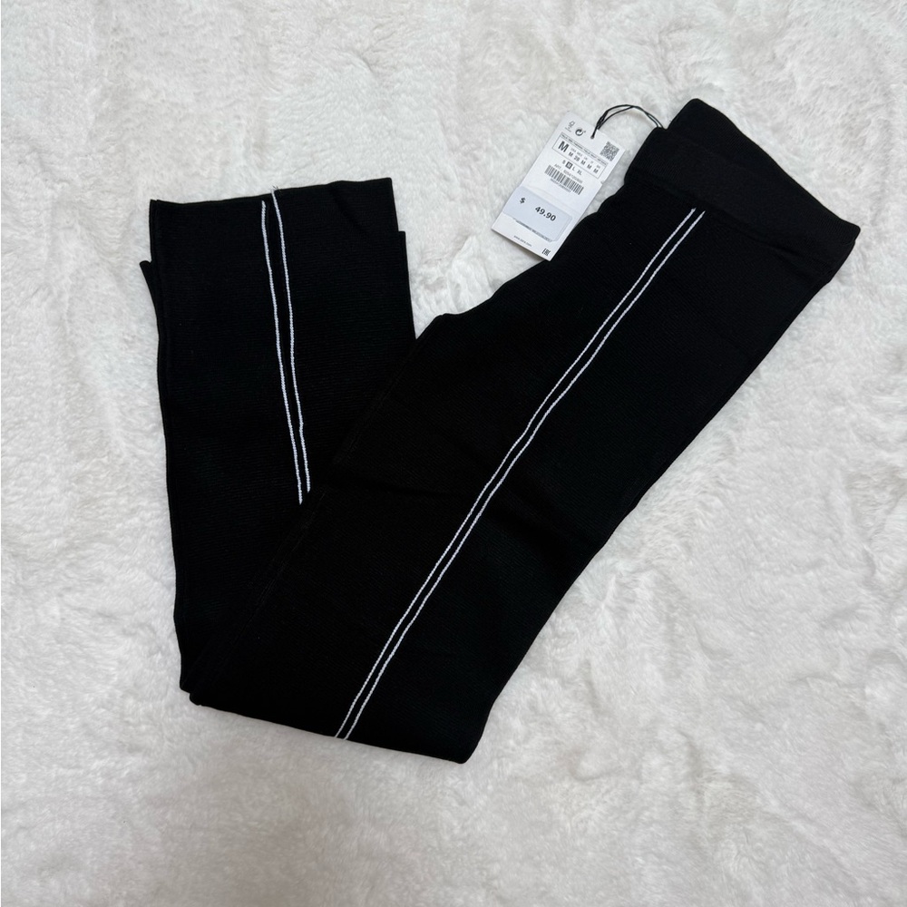 Zara Black Leggings with White Stripe